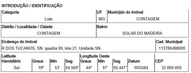 Terreno - Venda - Solar do Madeira - Contagem - MG